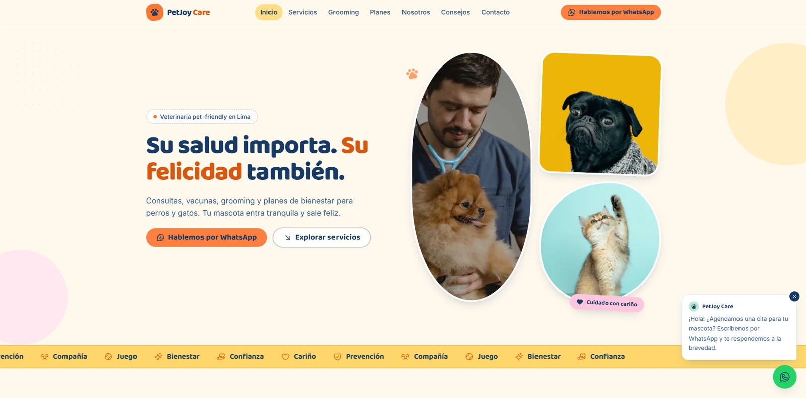 Diseño web de la veterinaria PetJoy Care